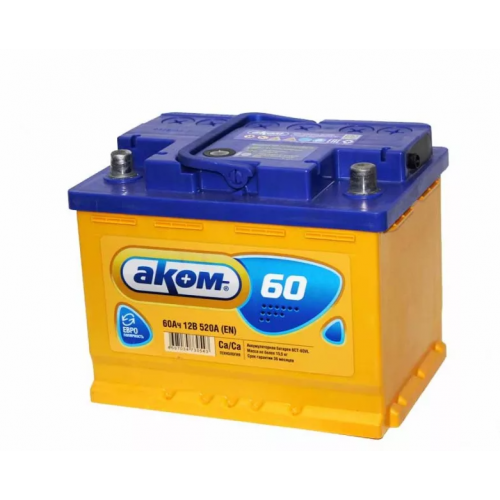 Аккумулятор AKOM 6CT-60 Евро (60 A/h), 540А R+