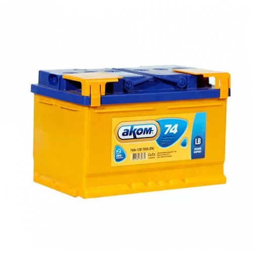 Аккумулятор AKOM 6CT-74 Евро (74 A/h), 700А R+ Низкий