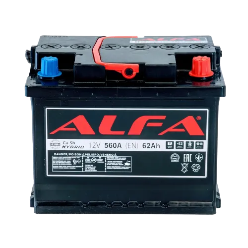 Аккумулятор ALFA Hybrid (62А/ч) 560A,R+