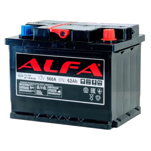 Аккумулятор ALFA Hybrid (62А/ч) 560A,R+