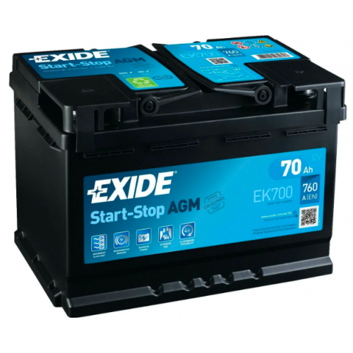 Аккумулятор EXIDE START-STOP AGM EK700 (70 A/H), 760A R+